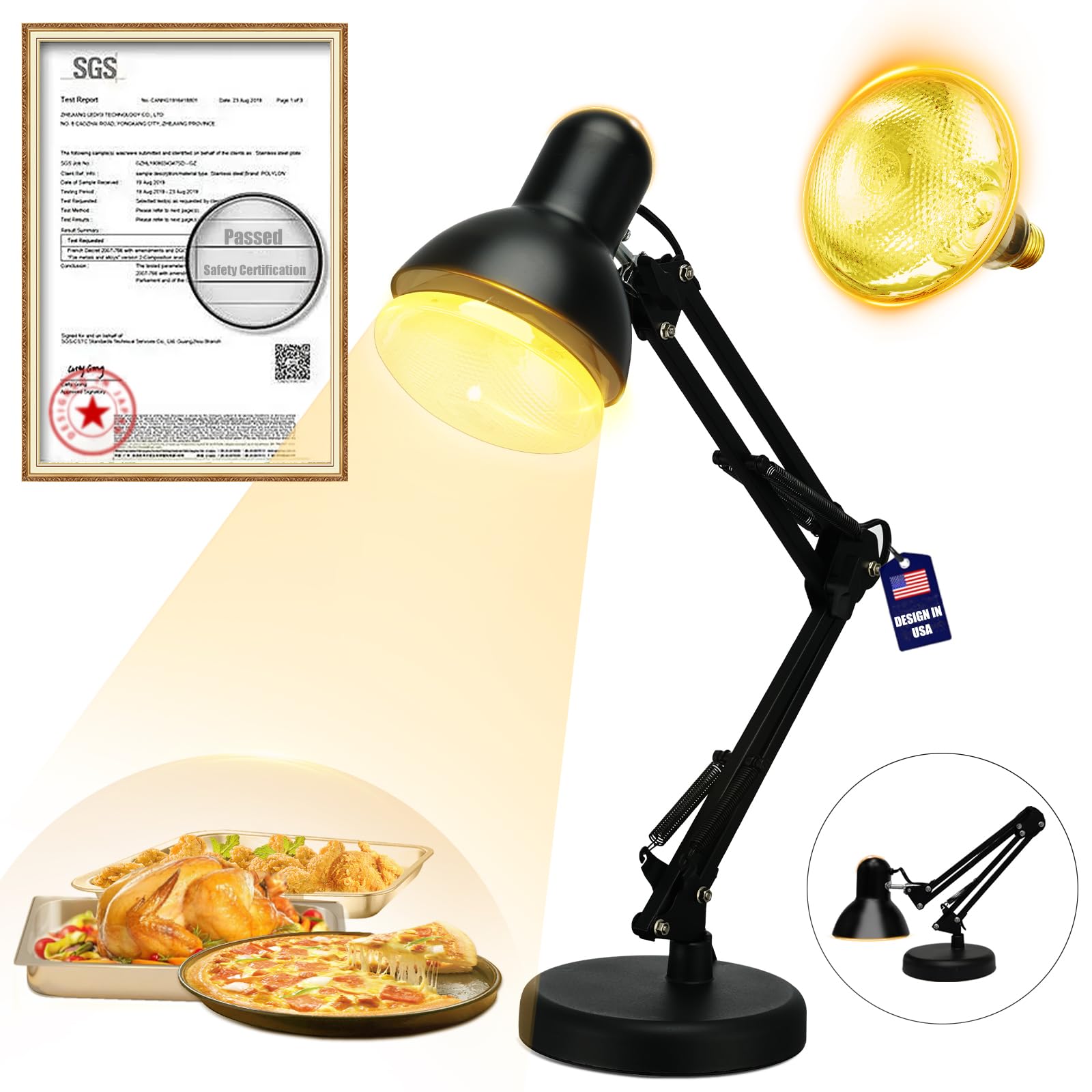 Photo 1 of Portable Food Heat Lamp - [Foldable Design] [3S Quickly Heating] Food Warmer Light, Commercial Heat Lamp for Food, Catering Warming Lamp for Parties, Buffet, Pizza, Chicken, Chocolate (Black)