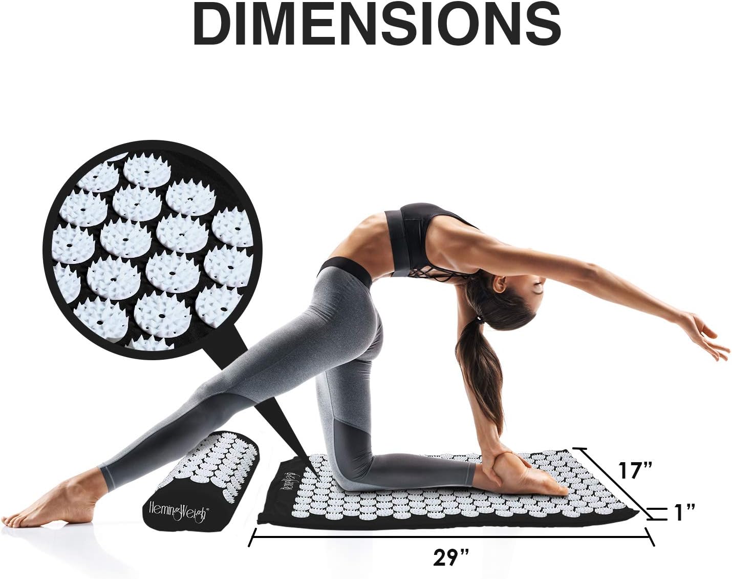 HemingWeigh Complete Acupressure Body Mat and Pillow Set with Bag, For Neck, Upper and Lower Back Pain Relief, Black: Sports & Outdoors