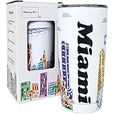 Beary Blu City Themed Artwork Tumbler Collection - Designed in the USA - 20oz Vacuum Insulated Tumbler with Lids - Stainless Steel Coffee Travel Mug with, Cup for Hot Cold Drinks (Miami)