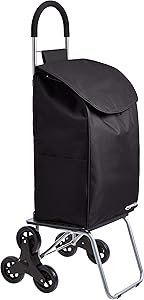 AmazonBasics Folding Stair Climber Shopping Cart Converts into Dolly, 44 inch Handle Height, Black