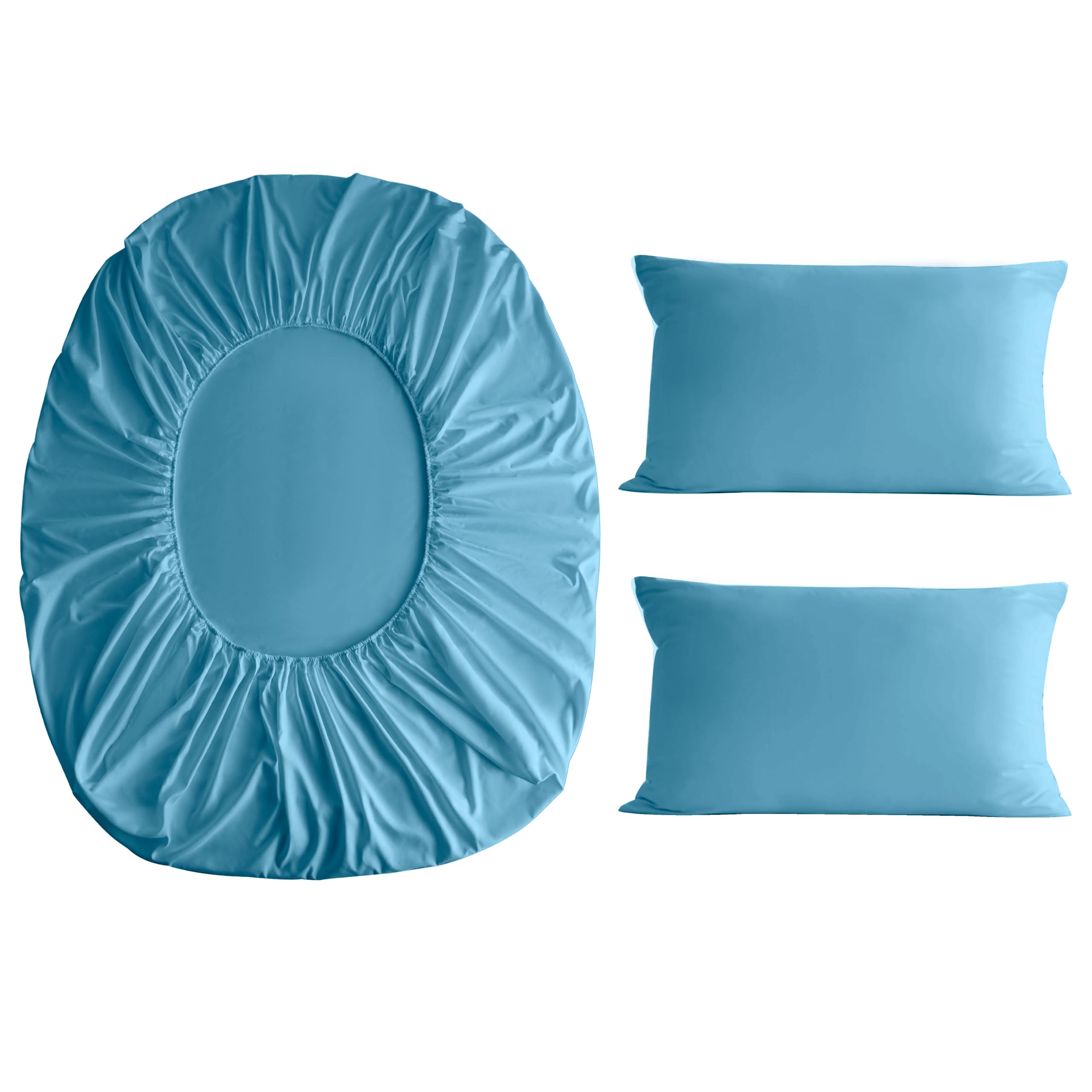 MOHAP Warm Fitted Sheet Set King Size 16" Deep Pocket with 1 Bedsheet and 2 Pillowcases Brushed Microfiber Teal — image 1