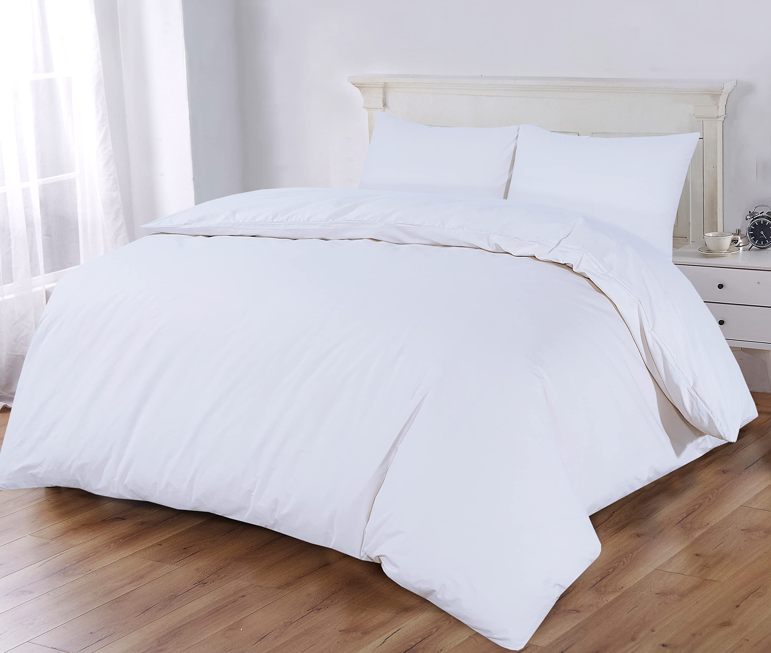 Sapphire Collection 100% Egyptian Cotton 300 Thread Count Duvet Cover With Pillow Case Bedding Set (King, White)