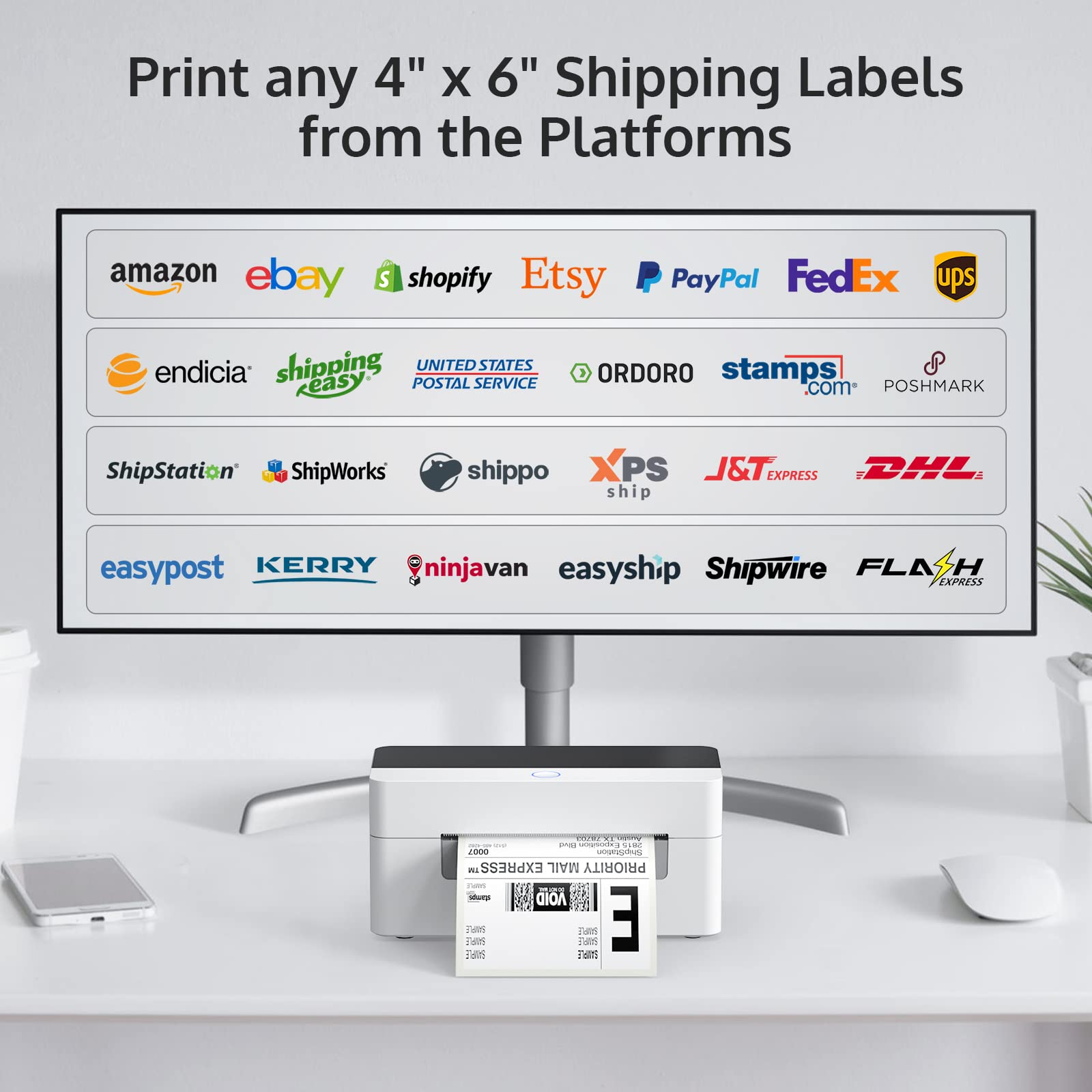 OFFNOVA Shipping Label Printer, 4x6 Label Printer for Shipping Packages