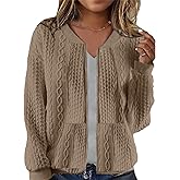 Womens Full Zip Up Cardigan Sweater Casual Solid Long Sleeve Sweatshirt Coat with Pocket