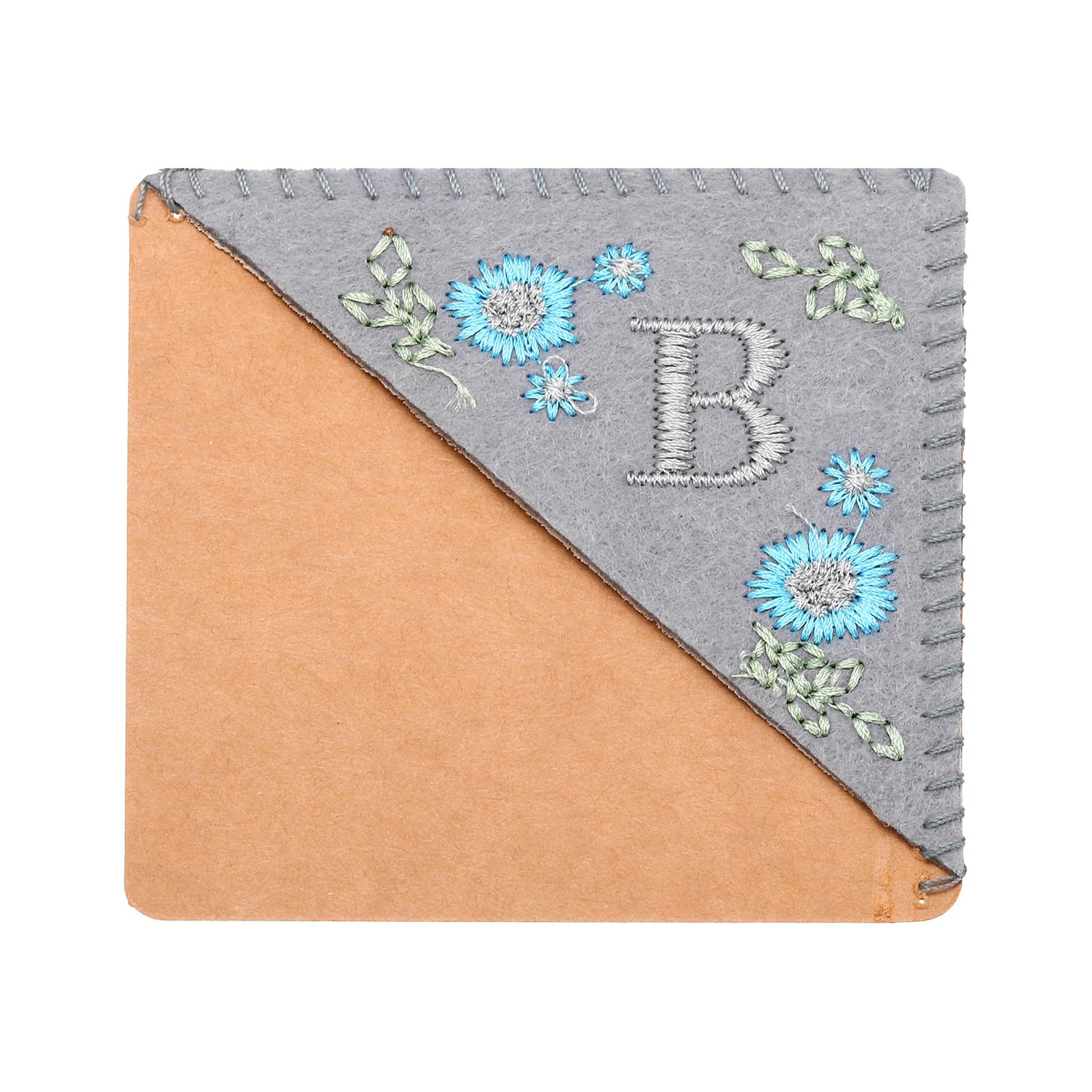 PATIKIL Personalized Embroidered Corner Bookmark, Cute Flower Felt Stitched Triangle Book Mark Page Marker for Women Men Book Lovers Teachers, Grey, Letter B