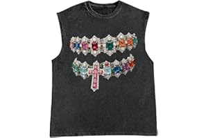 Men's Rhinestone Tank Top Crewneck Sleeveless Summer Tops