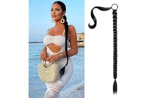 SEIKEA Upgraded Long Braid Ponytail Extension with Elastic Tie Straight Sleek Wrap Around Braid Hair Extensions Ponytail Natural Soft Synthetic Hairpiece Black 34 Inch (After Braided 30 Inch)