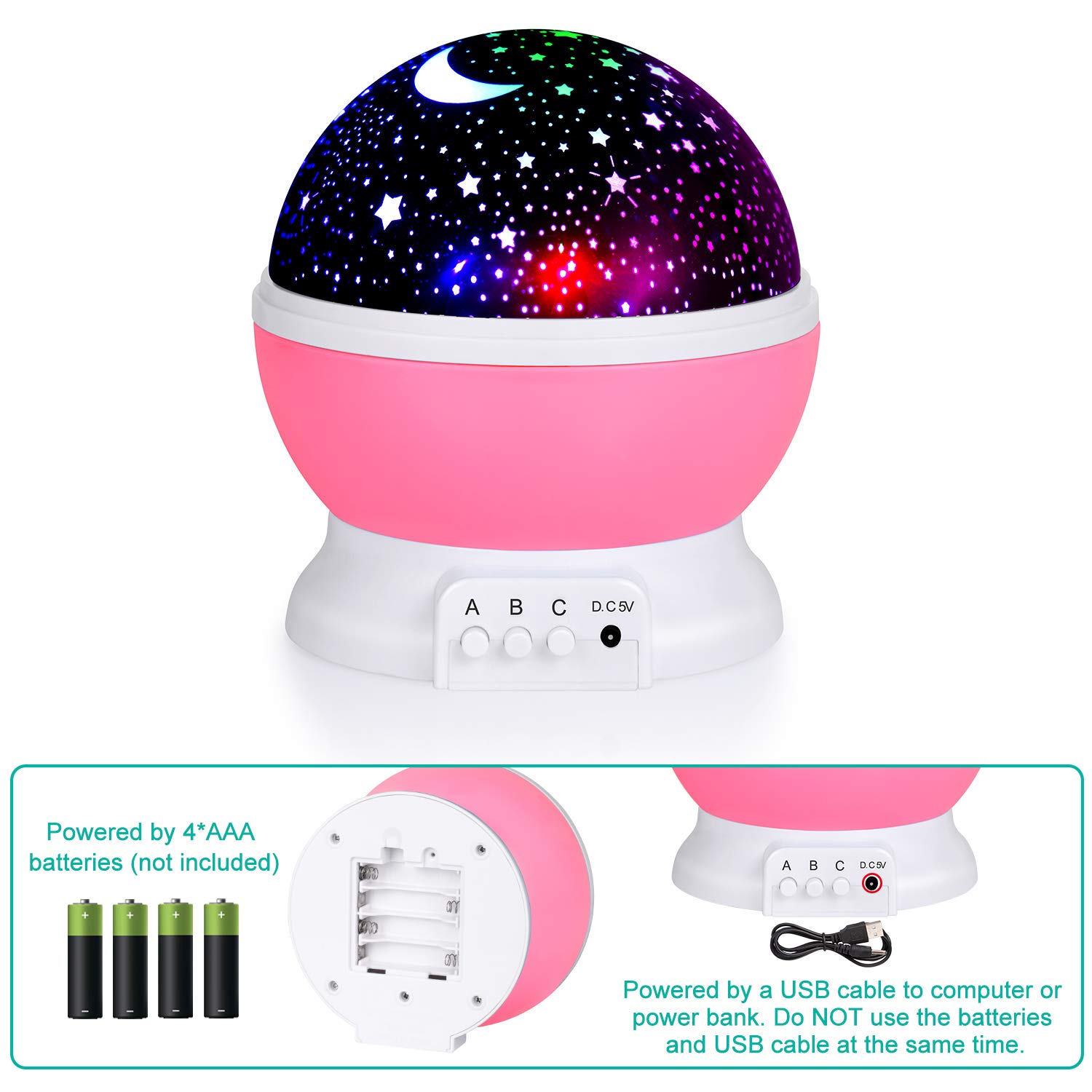 Star Night Light Projector, Baby Lights with 4 LED Bulbs 8 Light Color