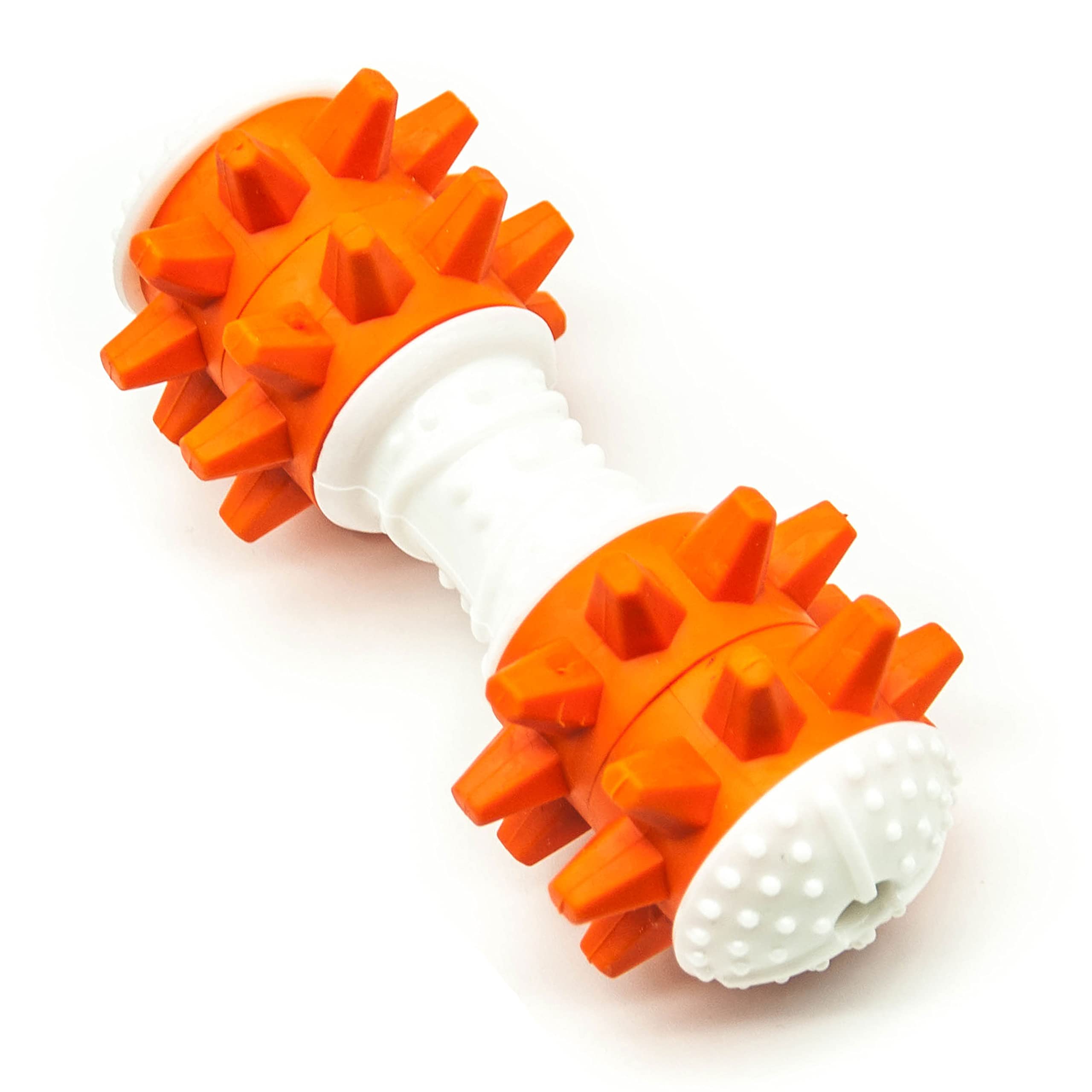 Petopedia Dog Chew Toys Nylon Rotating SPIKE Rubber GIGGLE Stimulation DENTAL Dog Teething Toy DUMBBELL BONE shape Activity Interactive Dog Toys for Boredom Dog Bones (Orange, DUMBBELL)