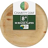 Charity Leaf Disposable Palm Leaf 8" Round Plates (50 pieces) Bamboo Like Serving Platters, Disposable Boards, Eco-Friendly Dinnerware For Weddings, Catering, Events