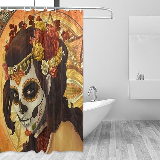 Amazon Com Alaza Vintage Retro Home Decor Shower Curtain Set Day Of The Dead Sugar Skull Girl S Face Art Painting Polyester Bathroom Shower Curtain Set With Hooks 60w X 72l Inches Colorful Home Kitchen