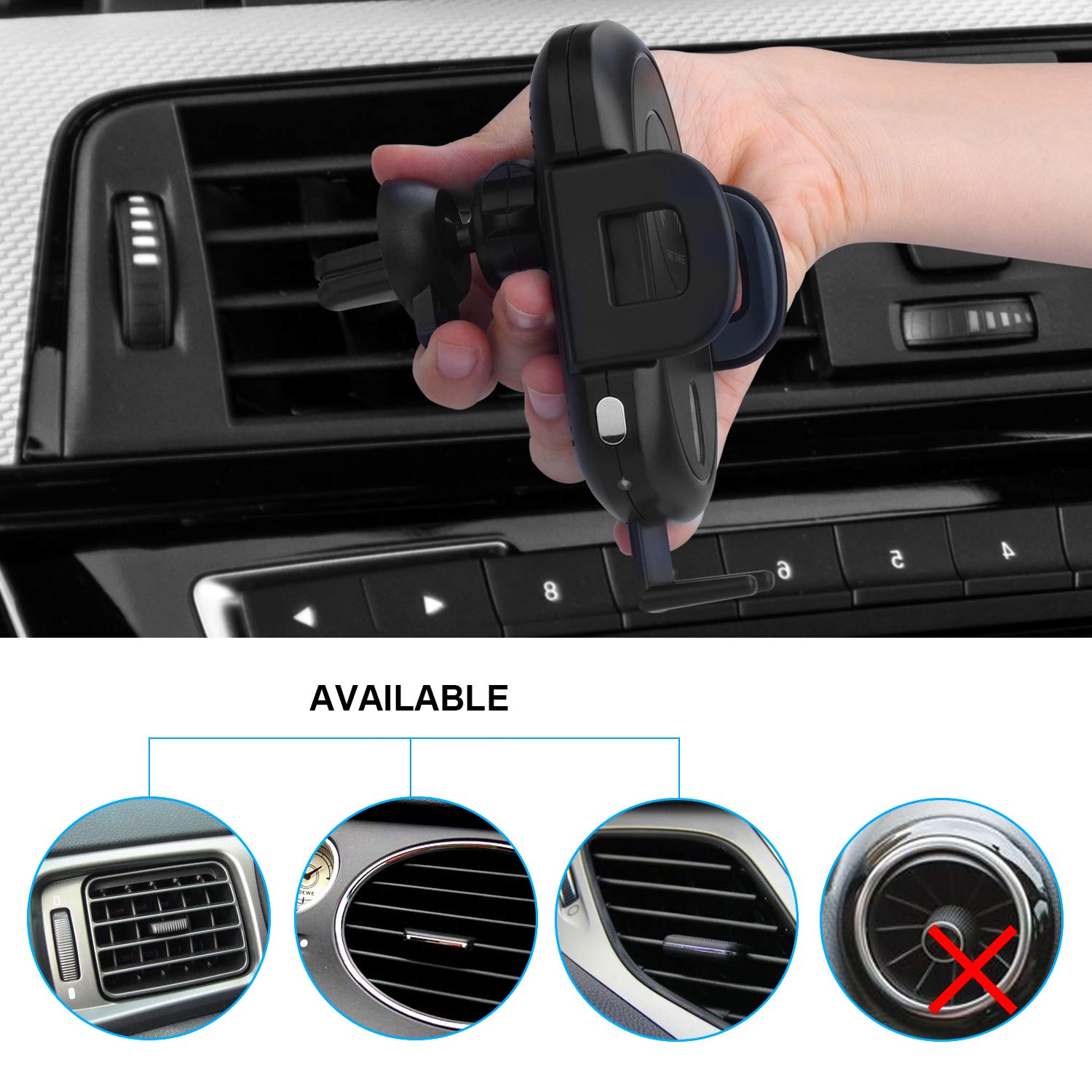 Wireless Car Charger,Sunvook Automatic Car Charger Air Vent Phone Holder Mount Stand Car Charger Automatic Infrared Sensing Holder 10W Fast Wireless Car Charger for Samsung Galaxy S8 S8 Plus S7 S7 Edge Note 8/5 Standard Charge for iPhone X/