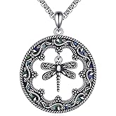 ONEFINITY Dragonfly Necklace 925 Sterling Silver Filigree Abalone Shell Pendant Necklace Dragonfly Jewelry Gifts for Women