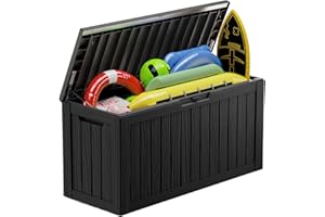 MAIUSCOLI 80 Gallon Deck Box for Outdoor Storage - Waterproof, Lockable, and Doubles as Extra Seating - Perfect for Patio Furniture, Cushions, Toys, and Garden Tools (80 Gallon Black)