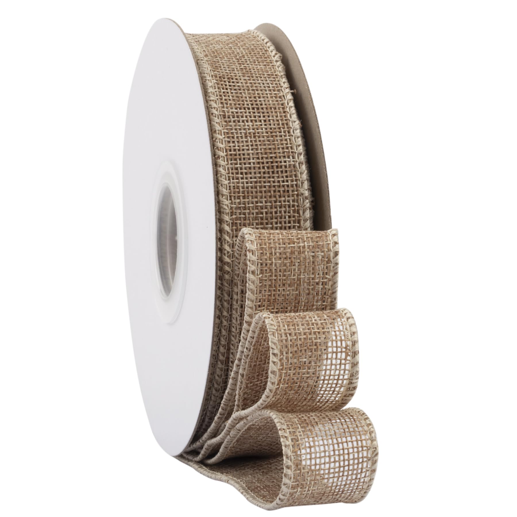 Ribbonitlux Natural Burlap Wired Ribbon, 25mm x 18 Meters, Wired Edge Burlap Ribbon for Gift Wrapping, Big Bow, Wreath, and Christmas Tree Decoration