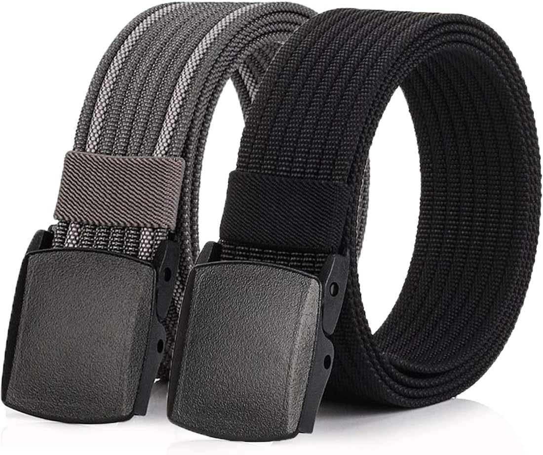 HOANAN 2 Pack Nylon Belt Outdoor Non-Metal Mens Military Web 1.5" Tactical Work Belt