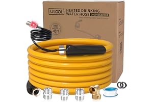 UTOOL 30 FT 5/8" ID Heated Drinking Water Hose for RV, Withstand Down to -45℉/-43°C, with Versatile 90 Degree Adapters BPA Free, Freeze Protection for Garden, Truck, Yellow