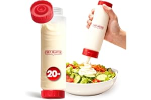 Chef Master Squeeze Bottles for Sauces (20oz) - Inverted, FIFO Refillable Bottle - Condiment Squeeze Bottles for Liquids, Sauces, Batter & Dressing - Made for Restaurants, Diners & Food Trucks - 90291