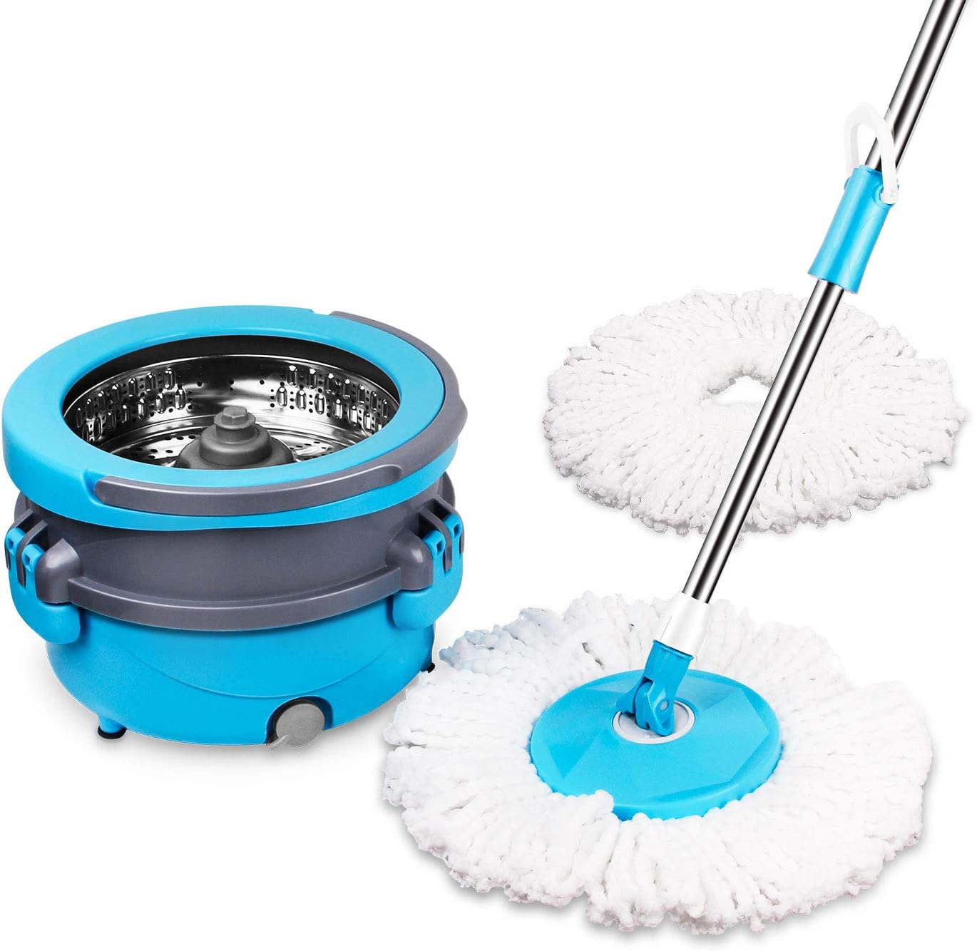 Spin Mop Easy Wring Microfiber Cleaning System, Stainless Steel CXhome 360 Spin Dry Mop with Bucket Washable Hardwood Floor Cleaner with 2 Mop Heads