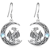 Dragon Earrings 925 Sterling Silver Celtic Moonstone Dragon Dangle Earrings for Women Dragon Jewelry Gifts for Women
