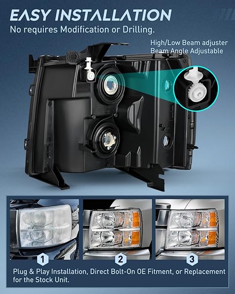 NILIGHT HEADLIGHT AND TAILLIGHT ASSEMBLY COMPATIBLE WITH 2007 2008 2009 2010 2011 2012 2013 SILVERADO 1500 2007-2014 SILVERADO 2500HD 3500HD CHROME HOUSING AMBER REFLECTOR WITH RED HOUSING TAIL LIGHT