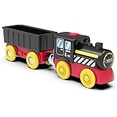 Battery Operated Locomotive Train, Magnetic Trains Toy for Wooden Tracks, Motorized Train Compatible with Thomas, Brio, Chuggington, Melissa &amp; Doug