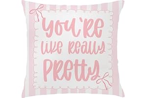 Nipil Coquette Pink Bow Pillow Covers 18x18, Preppy Pink Girly You're Like Really Pretty Decorative Throw Pillow Covers, Preppy Coquette Room Decor, Girly Bedroom Decor