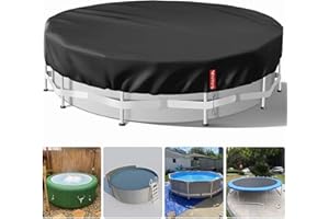 VniYors 15 Ft Round Pool Cover, Hot Tub Cover, Solar Pool Covers for Above Ground Pools, Heavy-Duty Waterproof Dustproof Pool Solar Cover with Drawstring and Ground Nails（Black）