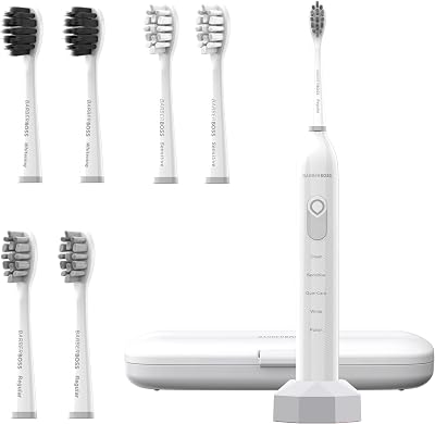 Spazzolino da denti sonico ricaricabile per adulti, 5 modalità di pulizia, spazzolino elettrico, sensore di pressione, 6 testine, batteria da 60 giorni, timer intelligente