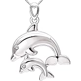 ALOV Jewelry Sterling Silver "I Will Always Love You" Mother Love Dolphin Cubic Zirconia Pendant Necklace