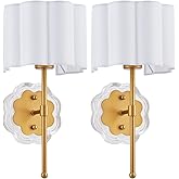 MhyTogn Modern Wall Sconce Set of 2, with Creamy-White Fabric Flower and Antique Brass Brush Paint Finish Shade for Vanity St