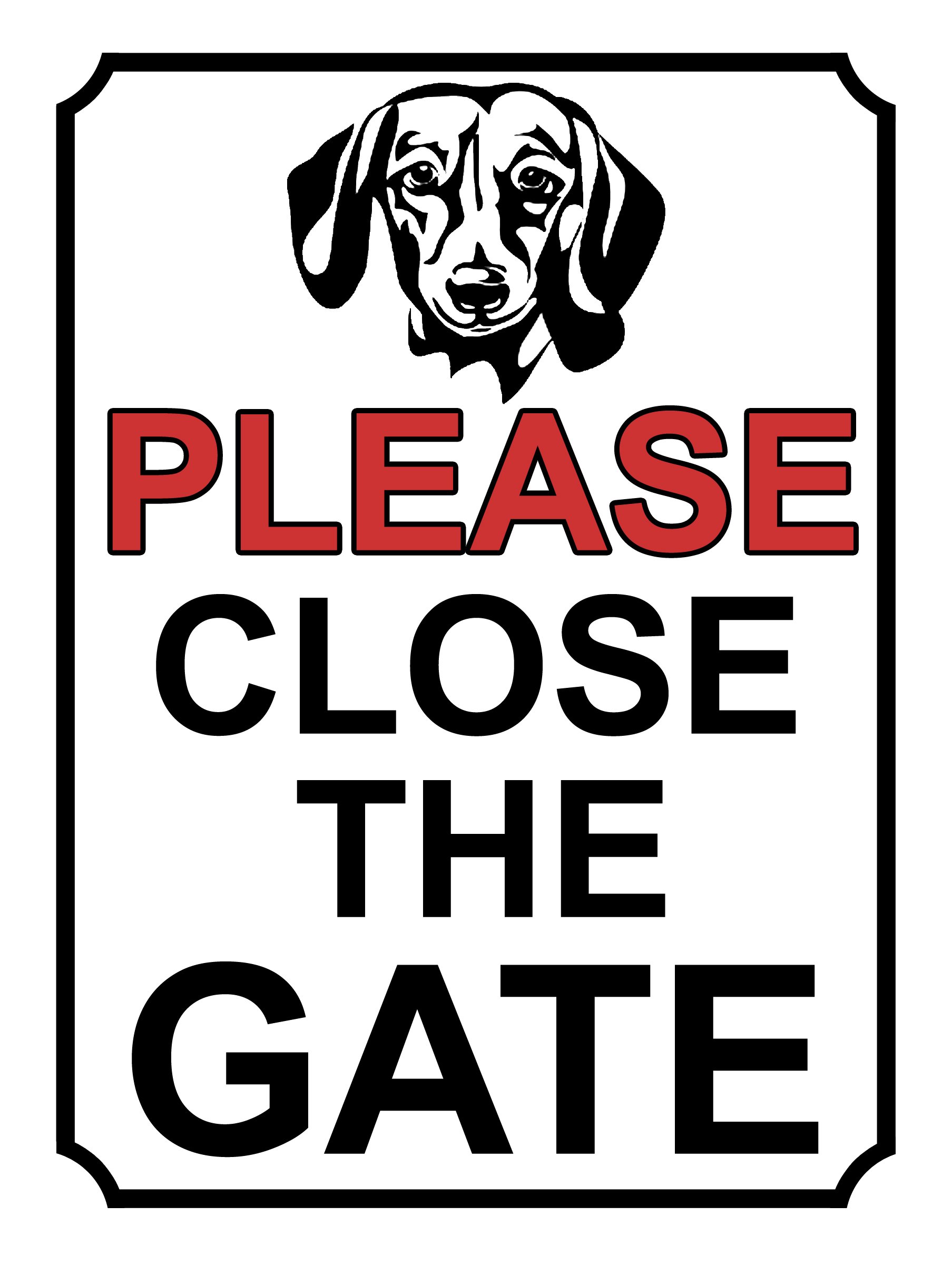 SHAWPRINT PLEASE CLOSE THE GATE DOG THEME METAL SIGN 267MM X 200MM (395H1L) LARGE 10" X 8"