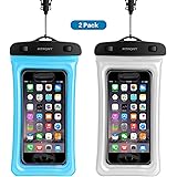 Floating Universal Waterproof Case,FITFORT IPX8 Waterproof Phone Pouch Fingerprints Available TPU Clear Dry Bag for iPhone X 8 7 6 Plus Galaxy Google Pixel HTC LG Sony (2-Pack)-Blue&Crystal