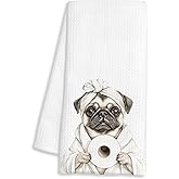 FTKBGHY Funny Black Pug Hand Towels for Bathroom Decor, Gifts for Pug Lovers, Dog Lovers Gifts for Women, Funny Dog Decorative Hand Towels for Bathroom Restroom Room, 16x24 Inch