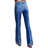 Flamingals Flare Leg High Waist Stitch Detail Button Decor Women's Butt Lifting Jeans with Pockets