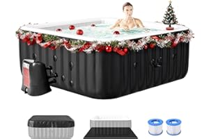 GLONERLE Blow Up Inflatable Hot Tub, 4-6 Person Large Square Portable Hot Tub, Leak-Proof PVC Outdoor Spa with 130 Air Jets, Heater Pump and Insulated Cover, 73” X 73”X 25”