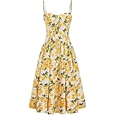 CIDER Women Sun Dresses Lemon Spaghetti Strap A Line Square Neck Maxi Dress Vacation Party Beach Outfits
