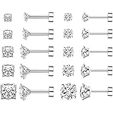 10 Pairs Stainless Steel Flat Back Stud Earrings Set for Women Hypoallergenic 316L Surgical Steel Cubic Zirconia Stud Earring Flatback Studs Earing for Men(10 Pairs)