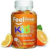 Kids Vitamin C Gummies Chewable for Immune Defense | Plant-Based, Gluten Free | Vegan | 250 mg per Serving | 90 Gummies | Vitamins for Kids by Feel Great Vitamin Co.
