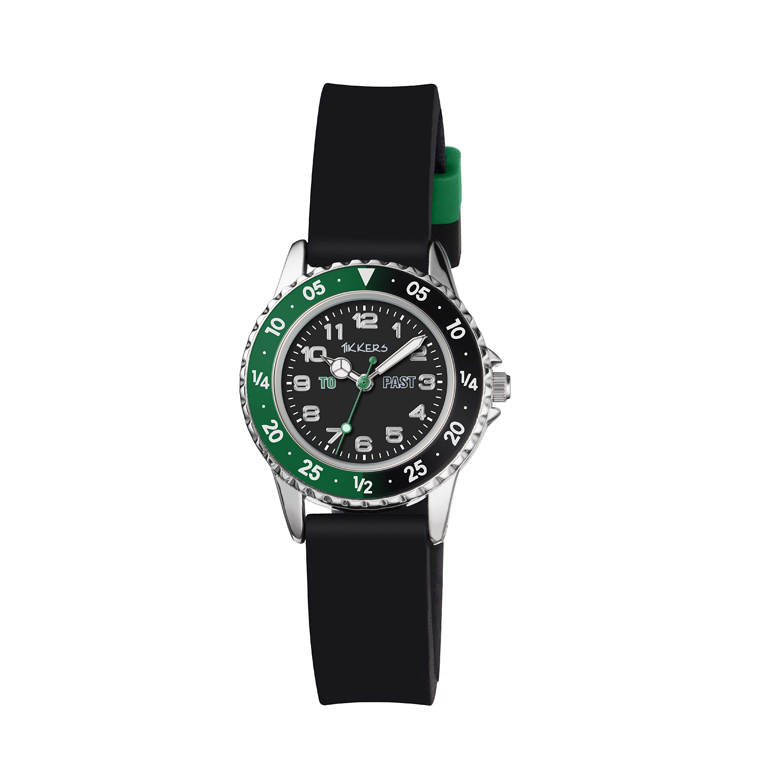 Tikkers Boy's Quartz Watch with Black Dial Analogue Display and Black Silicone Strap TK0139