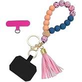 Nalefow Phone Lanyard Silicone Beaded Phone Wrist Strap Cute Elastic Cell Phone Wristlet Chain Bracelet with 2 Tether Tab