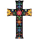 TNVDFNBR Floral Mexican Cross Wall Decor, Hand Painted Wooden Cross Wall Art, Mexican Crucifix for Home Room Church Decoration (6.5x10 Inches)-A01