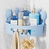 LEVERLOC Corner Shower Caddy Suction Cup, Powerful Suction Bathroom Shower Shelf, Waterproof and Rustproof Organizer for Bath