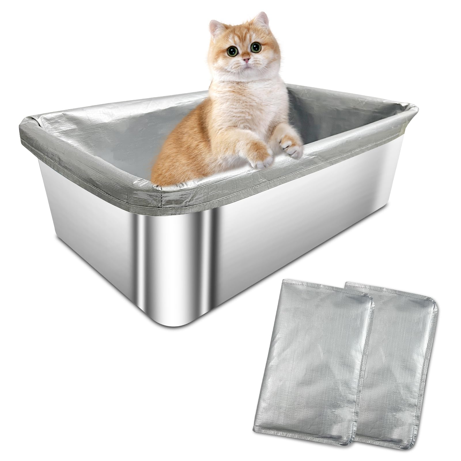 Photo 1 of 2 Pack Reusable Cat Litter Box Liners for Stainless Steel Boxes (Fits 6'' & 8'' Deep) - Scratch-Resistant & Waterproof Pan Protector, Extends Box Life, Easy to Clean with Non-Slip Design