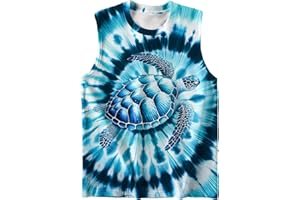 DMPROD Kids Tie Dye Shirt Size 5-14 Years Sleeveless T Shirts Children Tank Tops Hippies Senior Tees for Boys Girls