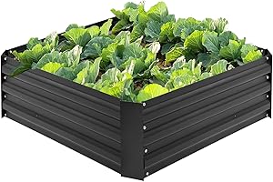 RUN.SE 3x3x1FT Raised Garden Bed, Galvanized Steel Raised Garden Bed Outdoor Garden Box for Vegetables, Flowers, Herbs, Succu