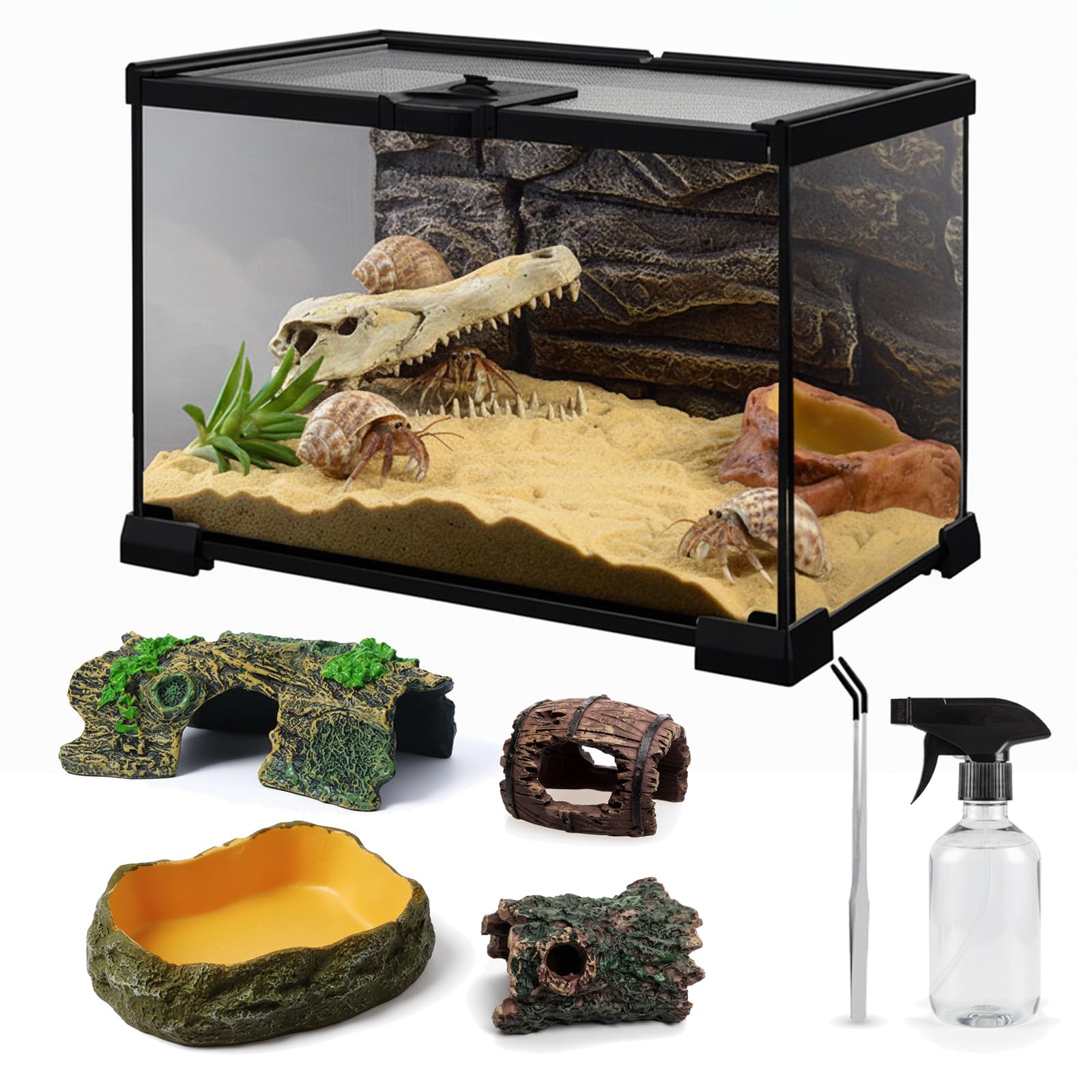 Photo 1 of 12"x8"x6" Mini Reptile Glass Terrarium Tank Kit (7 Pcs) Full View Hermit Crab Tank, Habitat Enclosure with Feeding Slot & Lock for Lizard, Bearded Dragon, Gecko, Frogs, Snake, Amphibians & Small Pets
