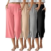 Neer 4 Pack Women's Capri Pants Wide Leg Capris Yoga Sweatpants Lounge Loose Fit High Waist Workout Cropped Pants with Pocket