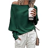 Zenlonr Women's Fall Sweaters 2026 Casual Long Batwing Sleeve Loose Off Shoulder Knit Pullovers Jumper Tops