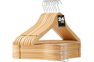 Korpai 24-Pack Wooden Hangers,Wooden Clothes Hangers with Smooth Shoulder Grooves,Suit Hangers with 360-Degree Rotatable Hook, Durable & Slim Wooden Hangers for Coats,Jackets,Dress,Pants ect,Natural